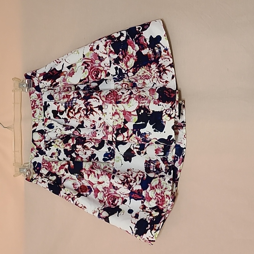 Express Off-white/Blue/Pink Floral Bubble Skater Skirt
